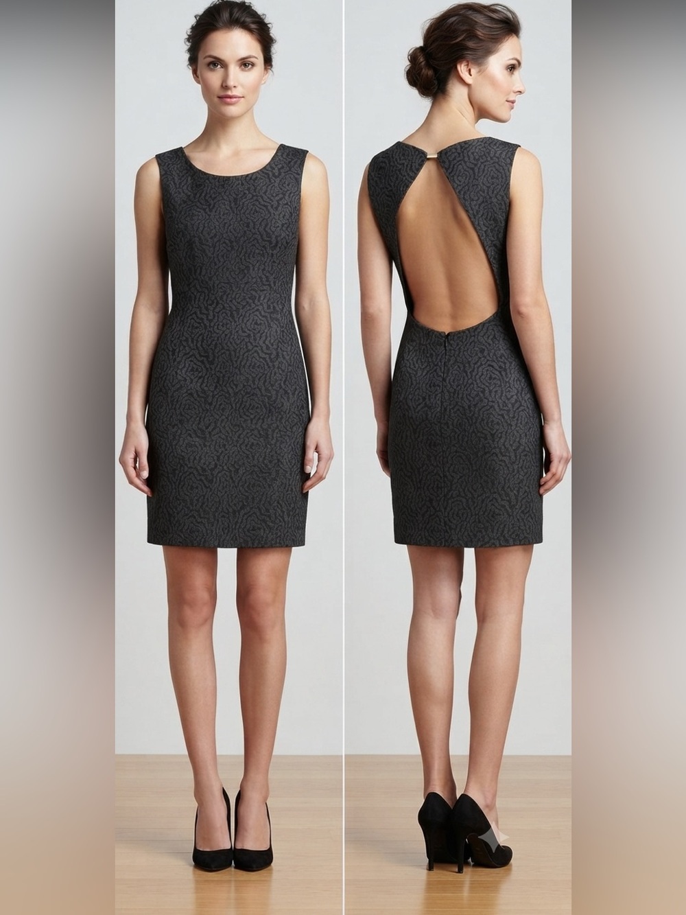 Zara Basic Open Back Sleeveless Sheath Dress Sz XL Jacquard Squiggle Sleeveless